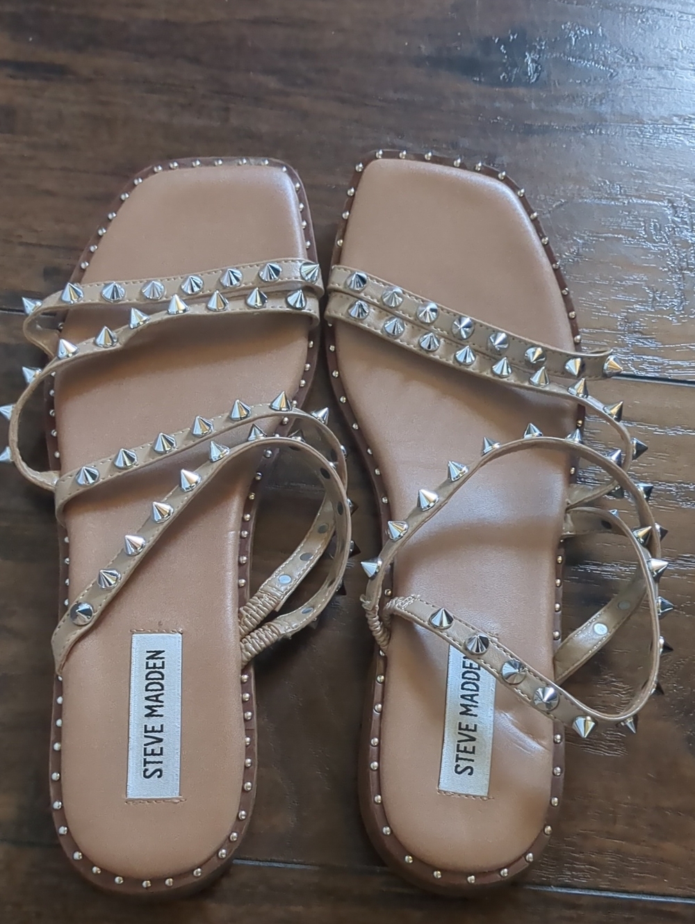 Steve Madden Tan Studded  Flat Sandals